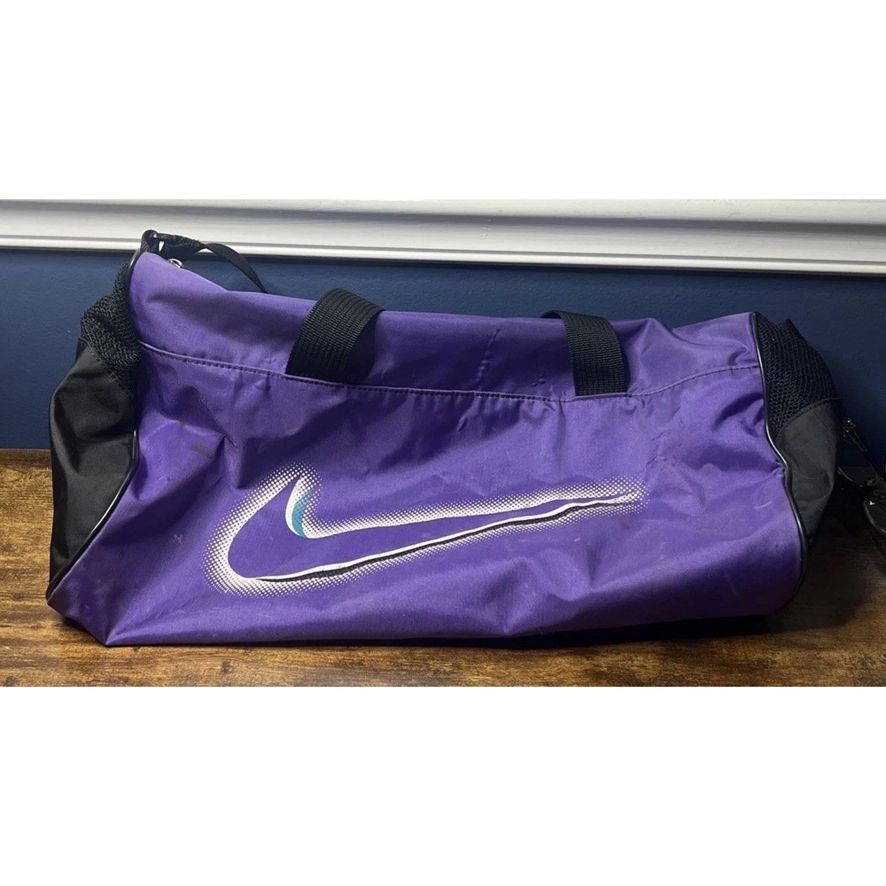 Vintage Nike Barrel Duffle Bag Purple Red 90's Large Nylon Swoosh 18"X11" Orig